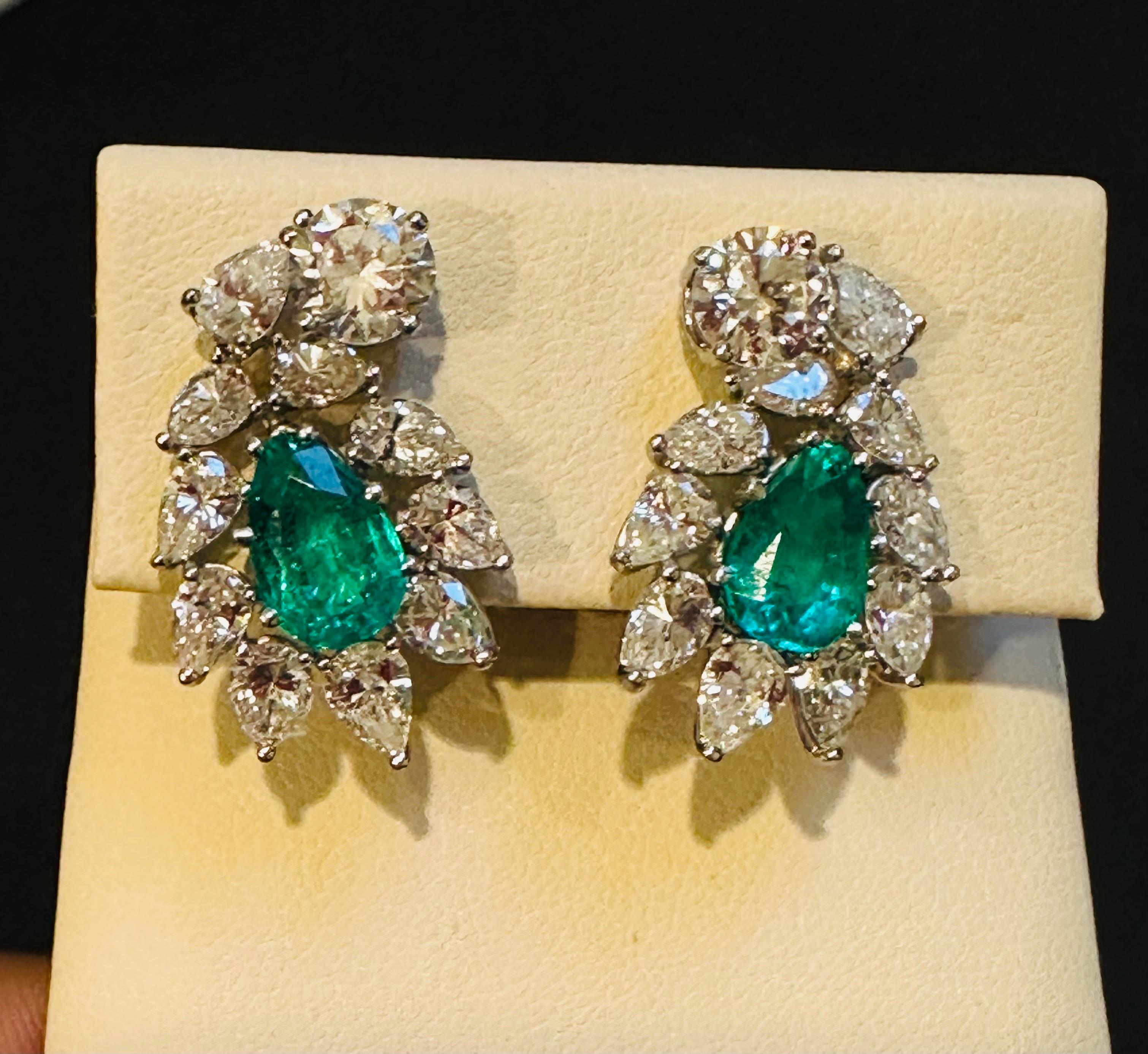 Women's GIA Certified F1 4ct Colombian Emerald & 2 Gia Diamond FVVS2 Earrings 18kw Gold For Sale