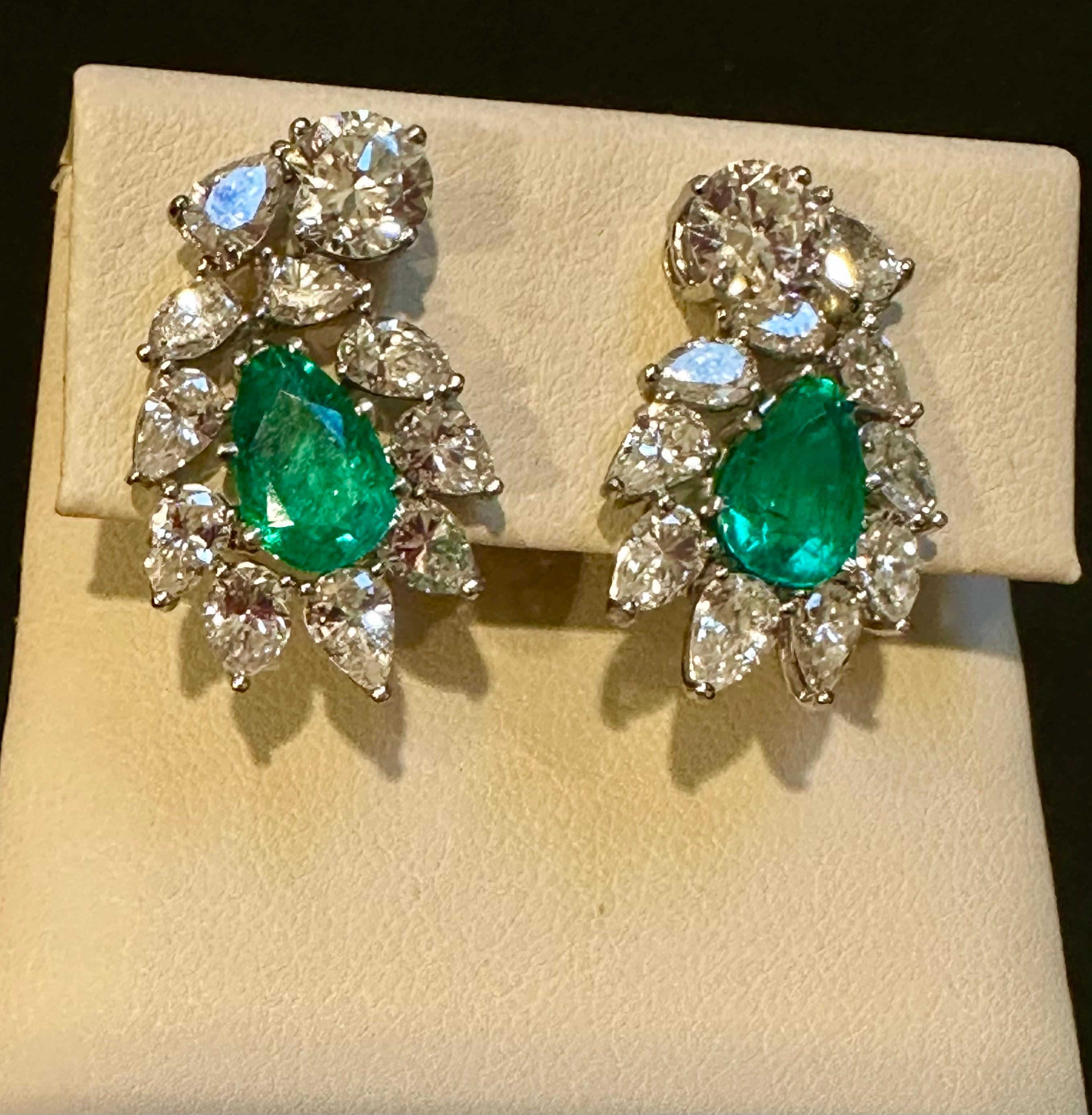 GIA Certified F1 4ct Colombian Emerald & 2 Gia Diamond FVVS2 Earrings 18kw Gold For Sale 1
