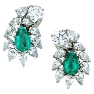 GIA Certified F1 4ct Colombian Emerald & 2 Gia Diamond FVVS2 Earrings 18kw Gold For Sale