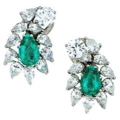 GIA Certified F1 4ct Colombian Emerald & 2 Gia Diamond FVVS2 Earrings 18kw Gold