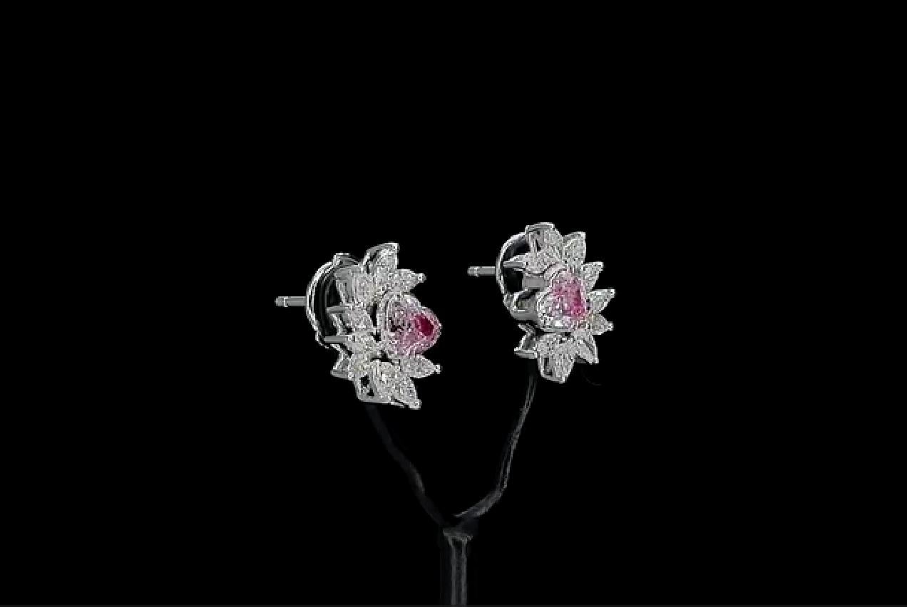 Heart Cut GIA Certified Faint Pink Diamond Earrings For Sale