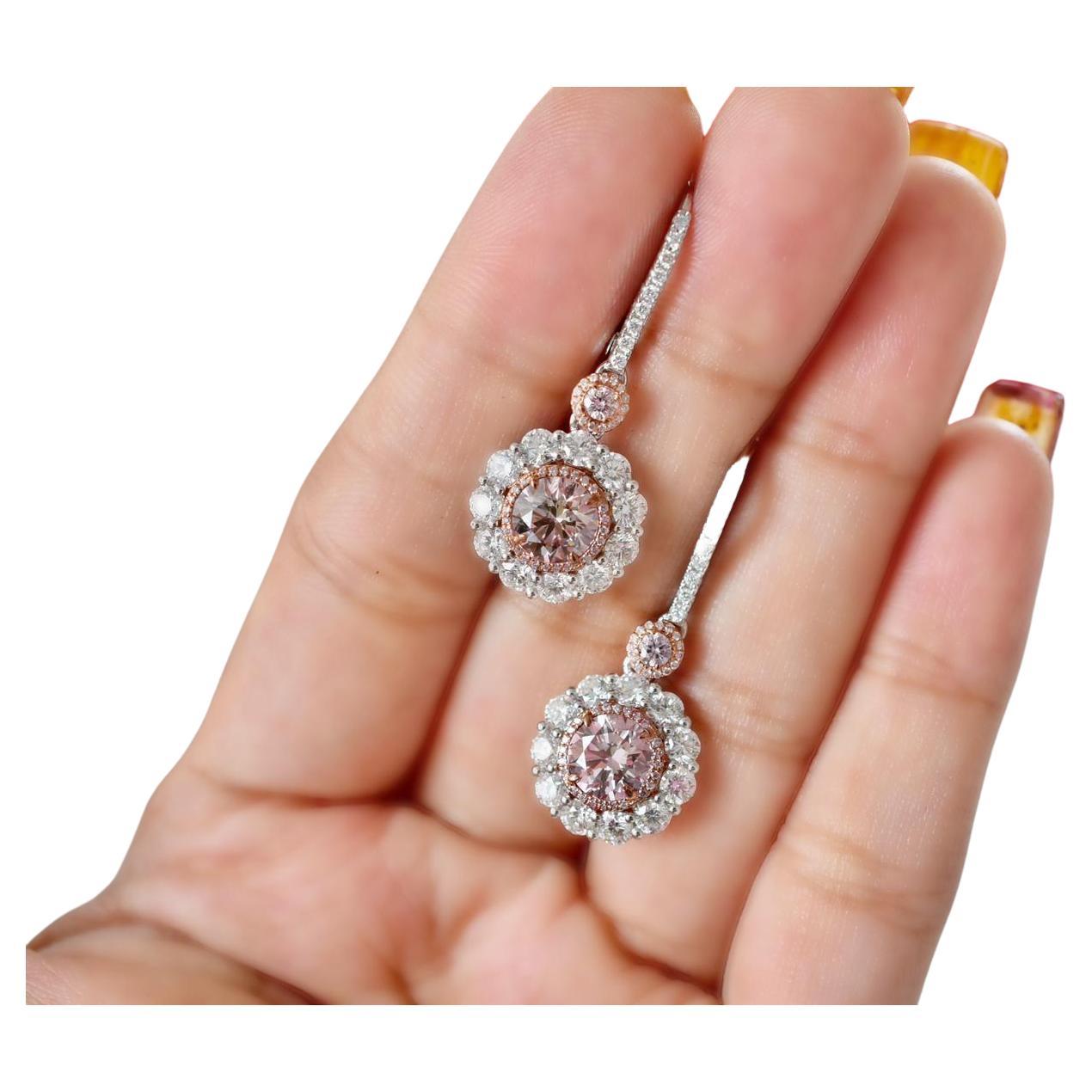 GIA Certified Faint Pink Diamond Earrings VS2 Clarity For Sale