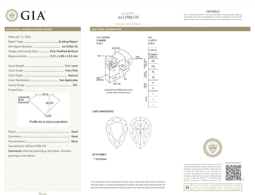 GIA Certified Faint Pink Diamond Ring For Sale 1