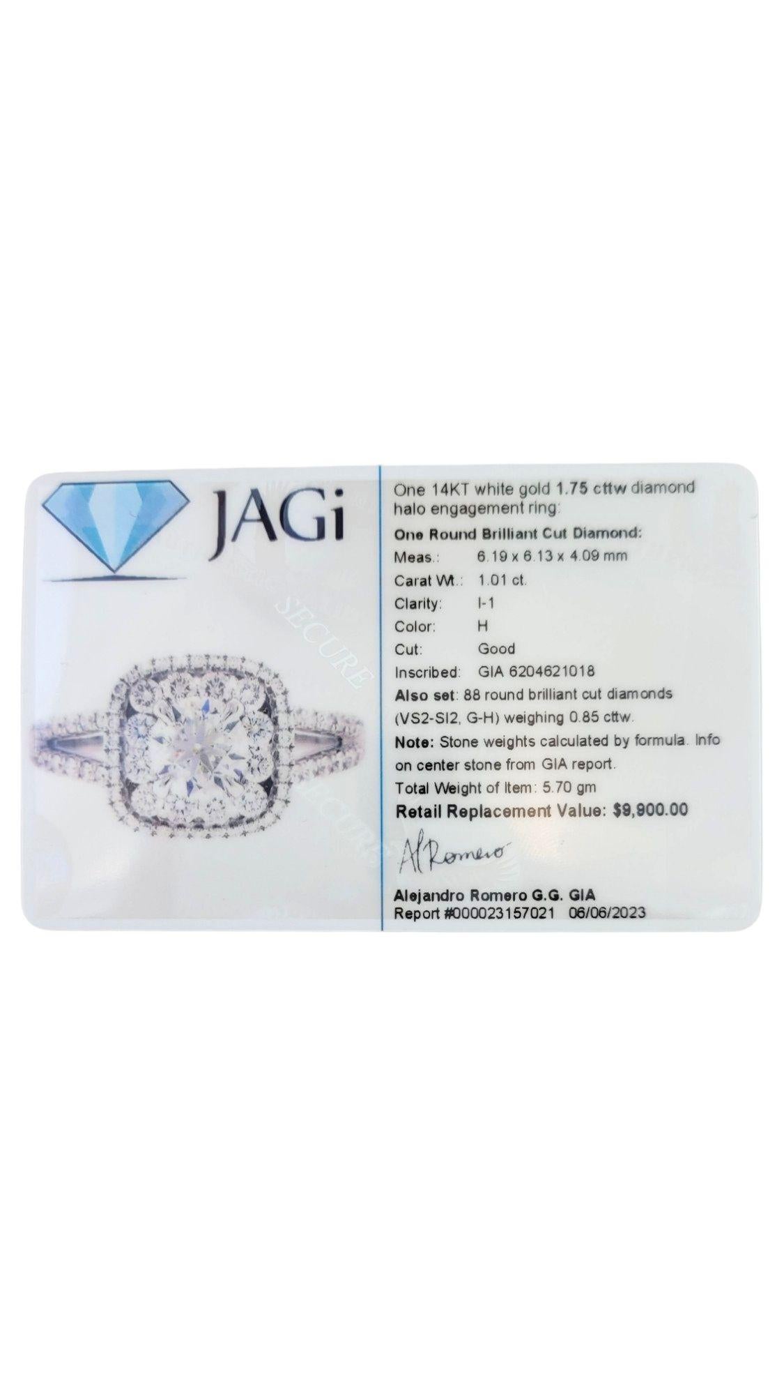 GIA Certified FANA 14K White Gold Double Halo Engagement Ring Size 8.75 For Sale 3