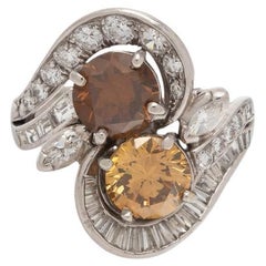 GIA Certified Fancy Brown Diamond Platinum Toi et Moi Diamond Cocktail Ring