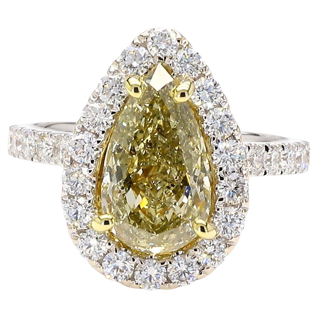 GIA Certified Fancy Brown-Greenish Yellow Pear Diamond 3.53 Carat TW Gold Ring