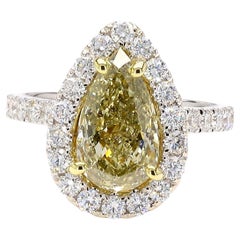 GIA Certified Fancy Brown-Greenish Yellow Pear Diamond 3.53 Carat TW Gold Ring