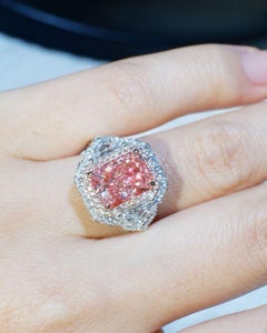 GIA Certified Fancy Brown-Pink 3 Carat VS2 Double Halo Diamond Engagement Ring
