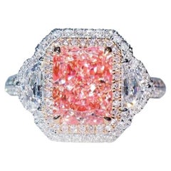 GIA Certified Fancy Brown-Pink 3 Carat VS2 Double Halo Diamond Engagement Ring