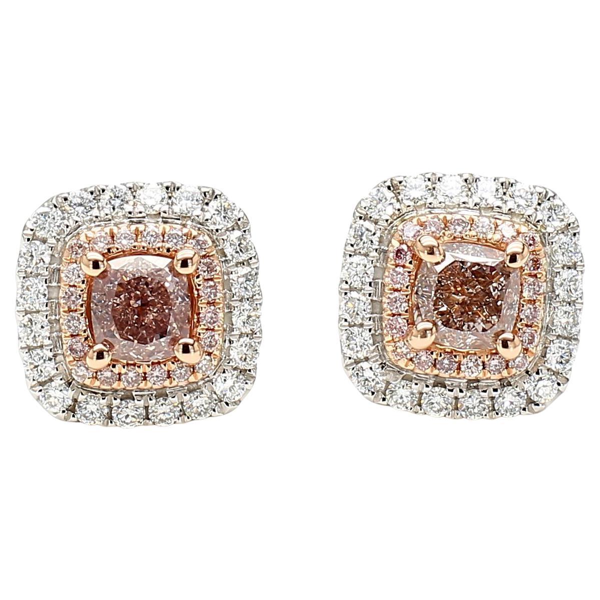Orecchini con perno in oro da 1,62 carati TW con certificato GIA Fancy Brown-Pink Cushion Diamond in vendita