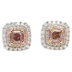 Orecchini con perno in oro da 1,62 carati TW con certificato GIA Fancy Brown-Pink Cushion Diamond