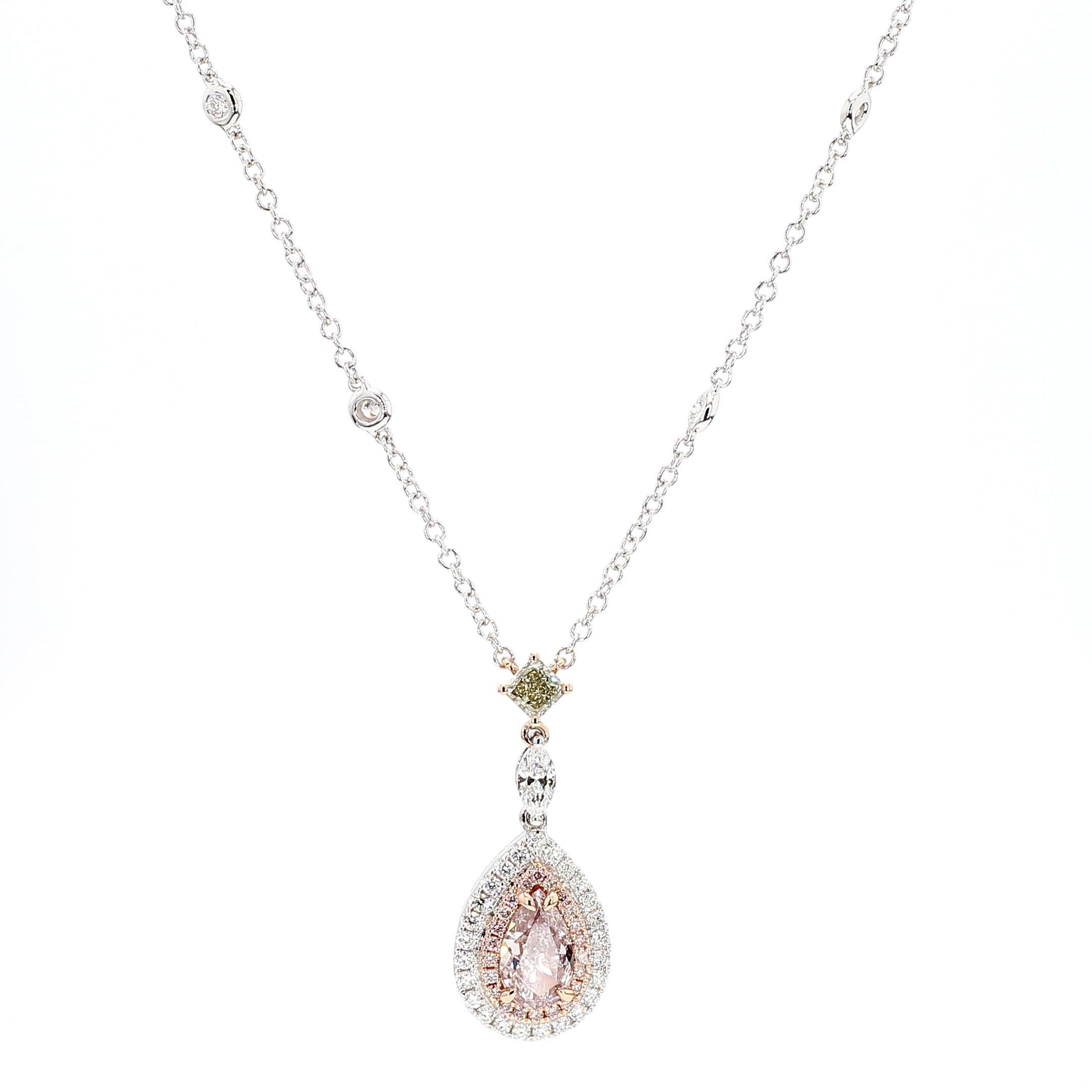 Contemporaneo Ciondolo a goccia in oro certificato GIA con diamante Fancy Brown-Pink Pear da 1,92 carati TW in vendita