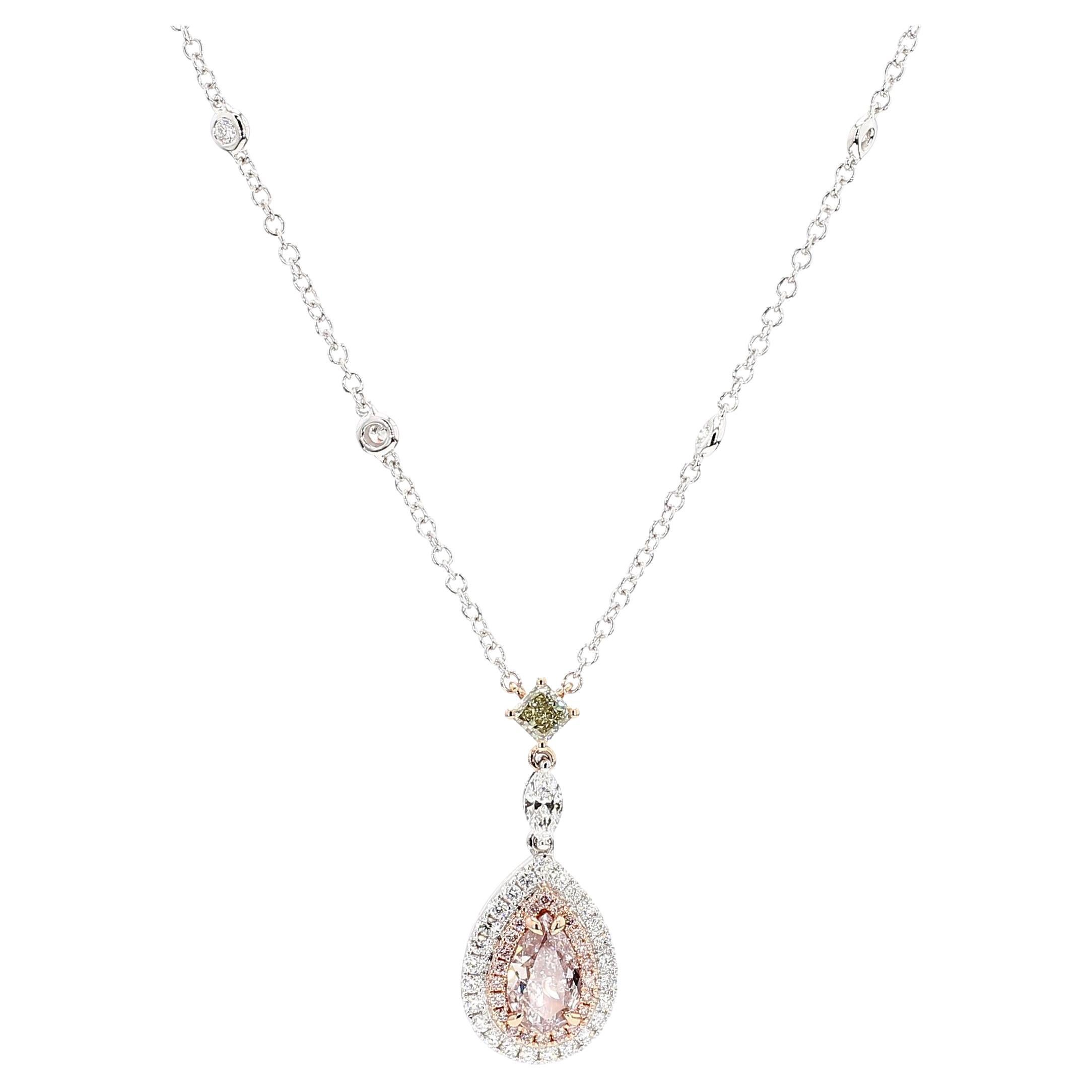 GIA Certified Fancy Brown-Pink Pear Diamond 1.92 Carat TW Gold Drop Pendant