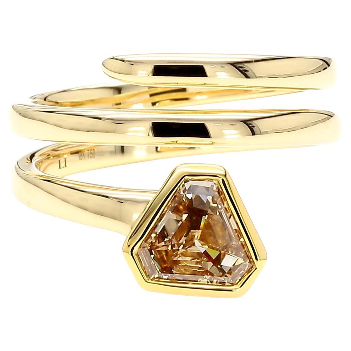 GIA Certified Fancy Brown-Yellow Shield Diamond 0.65 Carat TW Gold Cocktail Ring
