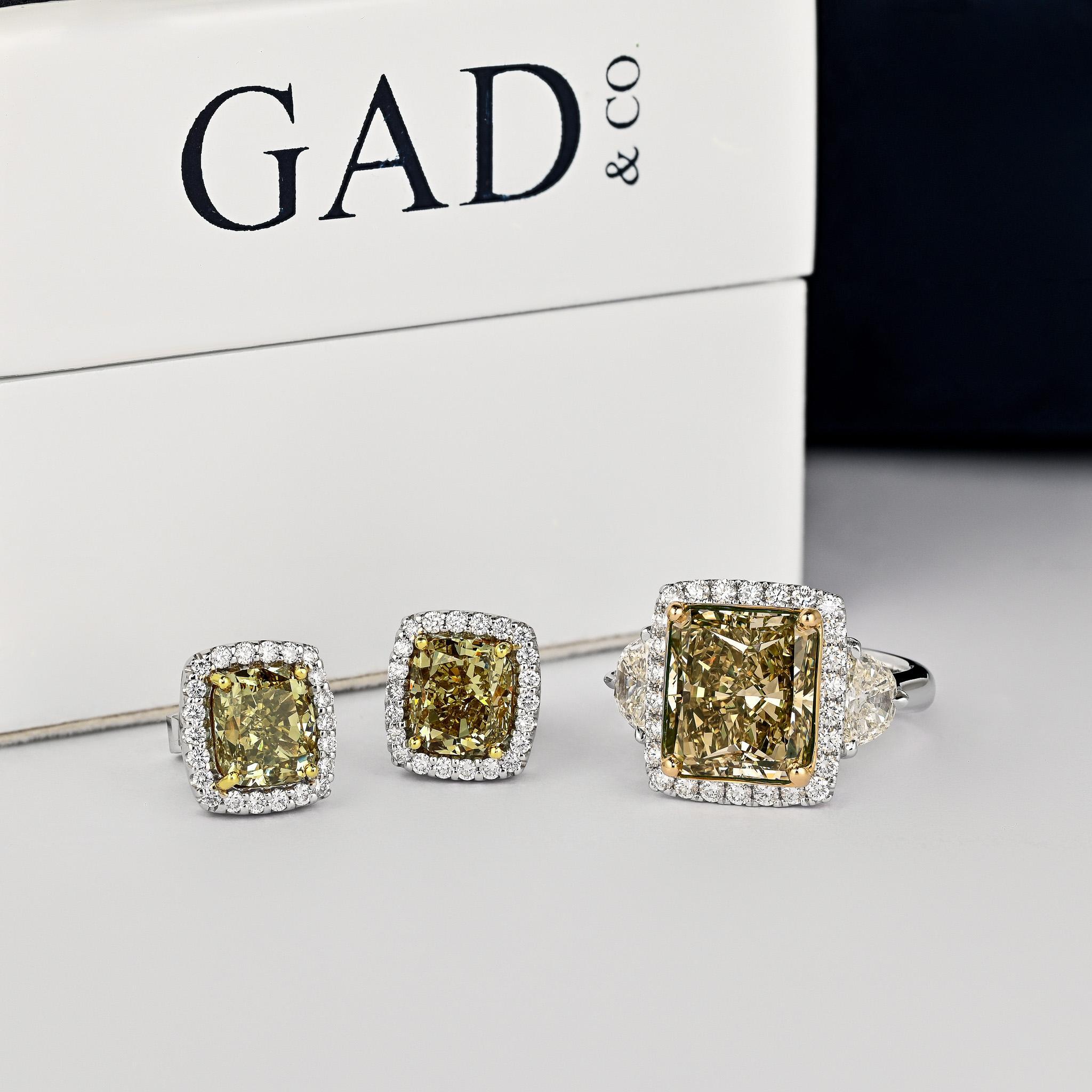 GIA Certified Fancy Brownish Greenish Yellow Diamond Stud Earrings For Sale 4