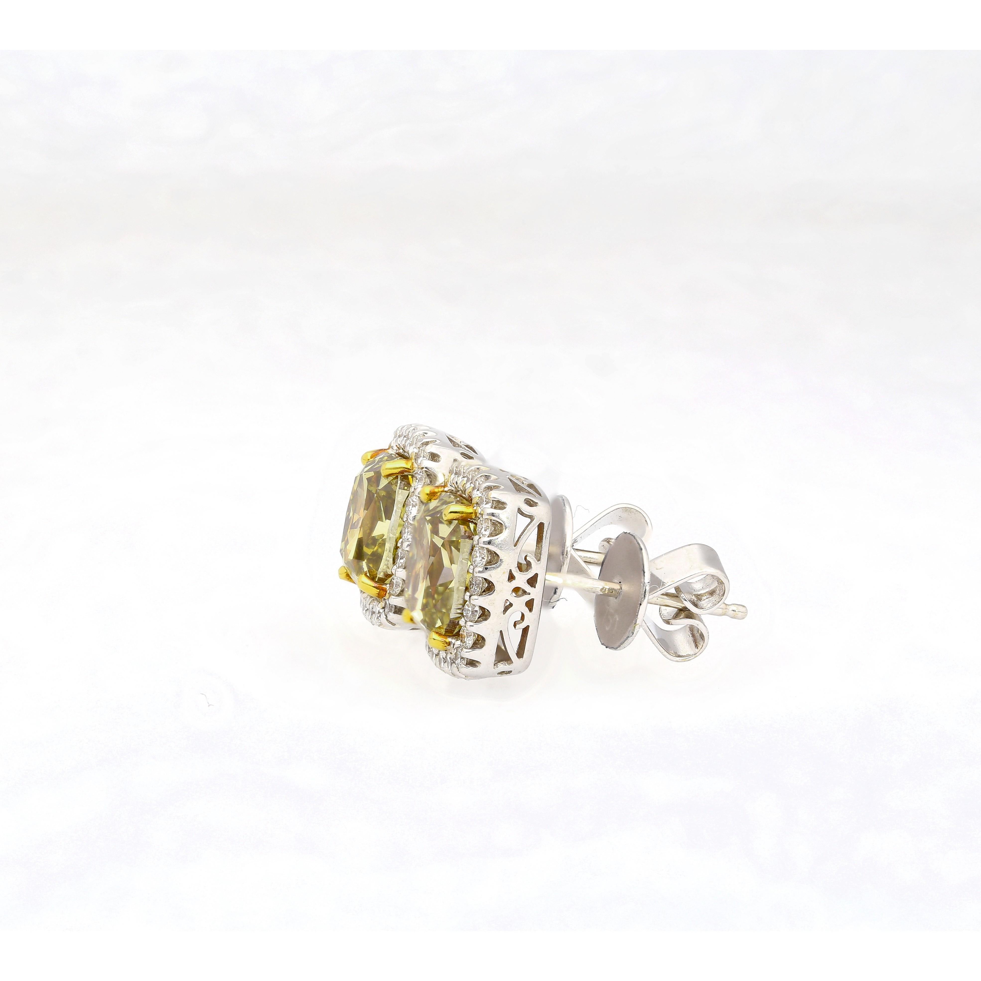 Women's GIA Certified Fancy Brownish Greenish Yellow Diamond Stud Earrings For Sale