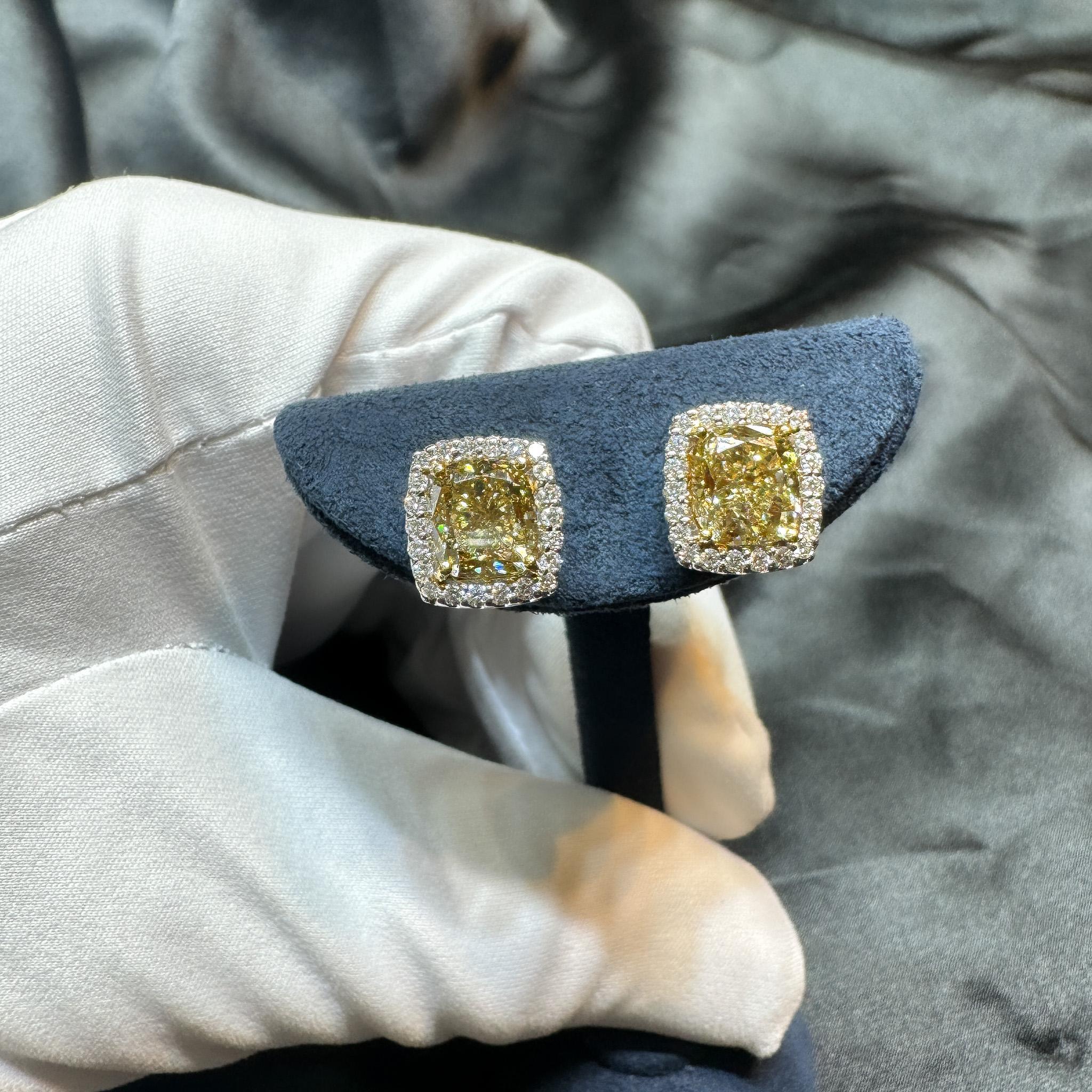 GIA Certified Fancy Brownish Greenish Yellow Diamond Stud Earrings For Sale 1