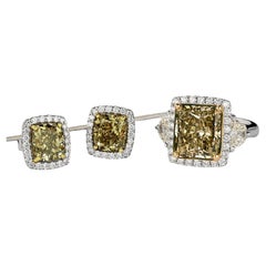 GIA Certified Fancy Brownish Greenish Yellow Diamond Stud Earrings & Ring Set
