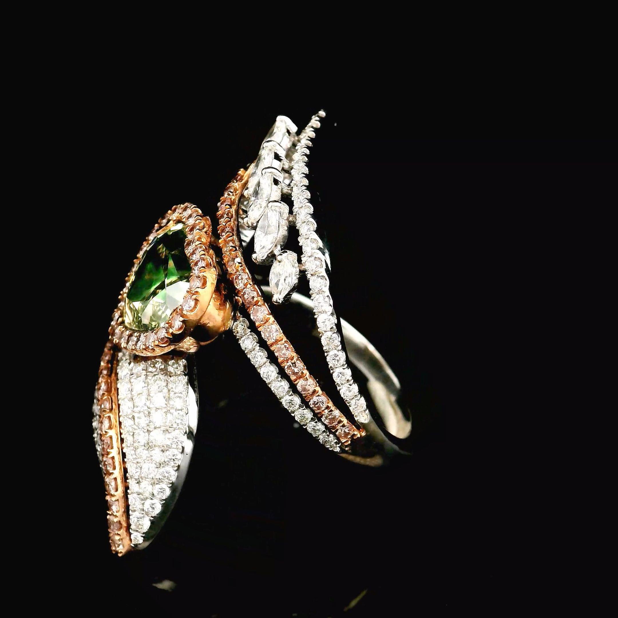 GIA Certified Fancy Brownish Greenish Yellow VS1 Clarity Diamond Ring For Sale 1