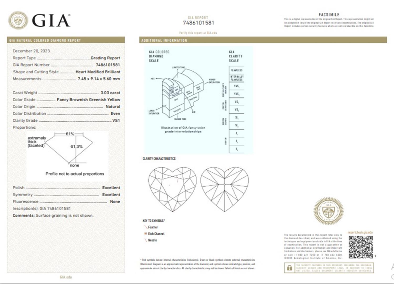 GIA Certified Fancy Brownish Greenish Yellow VS1 Clarity Diamond Ring For Sale 3