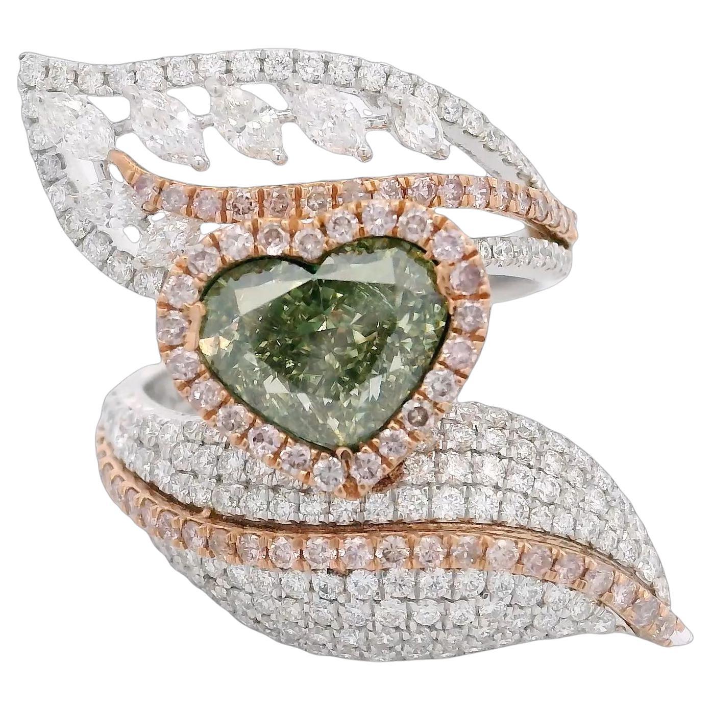 GIA Certified Fancy Brownish Greenish Yellow VS1 Clarity Diamond Ring