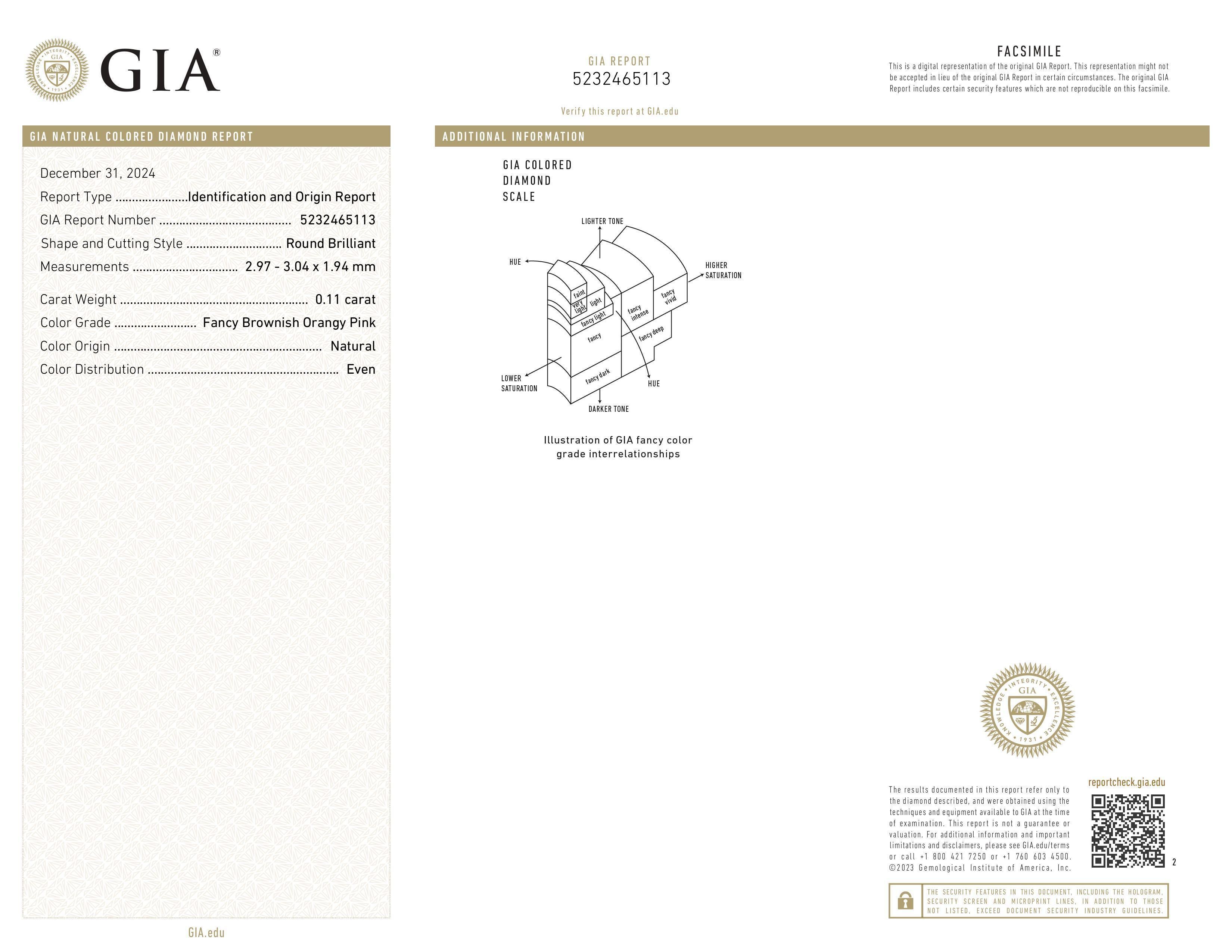 GIA-zertifizierter Fancy Brauner Orangenrosa 0,11 Karat natürlicher runder Diamant für Damen oder Herren im Angebot