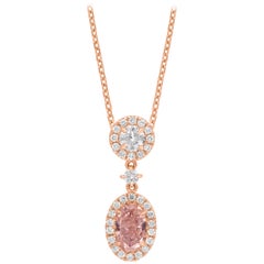 A Certified Fancy Brownish Pink Diamond Oval & White Diamond Rose Gold Pendant