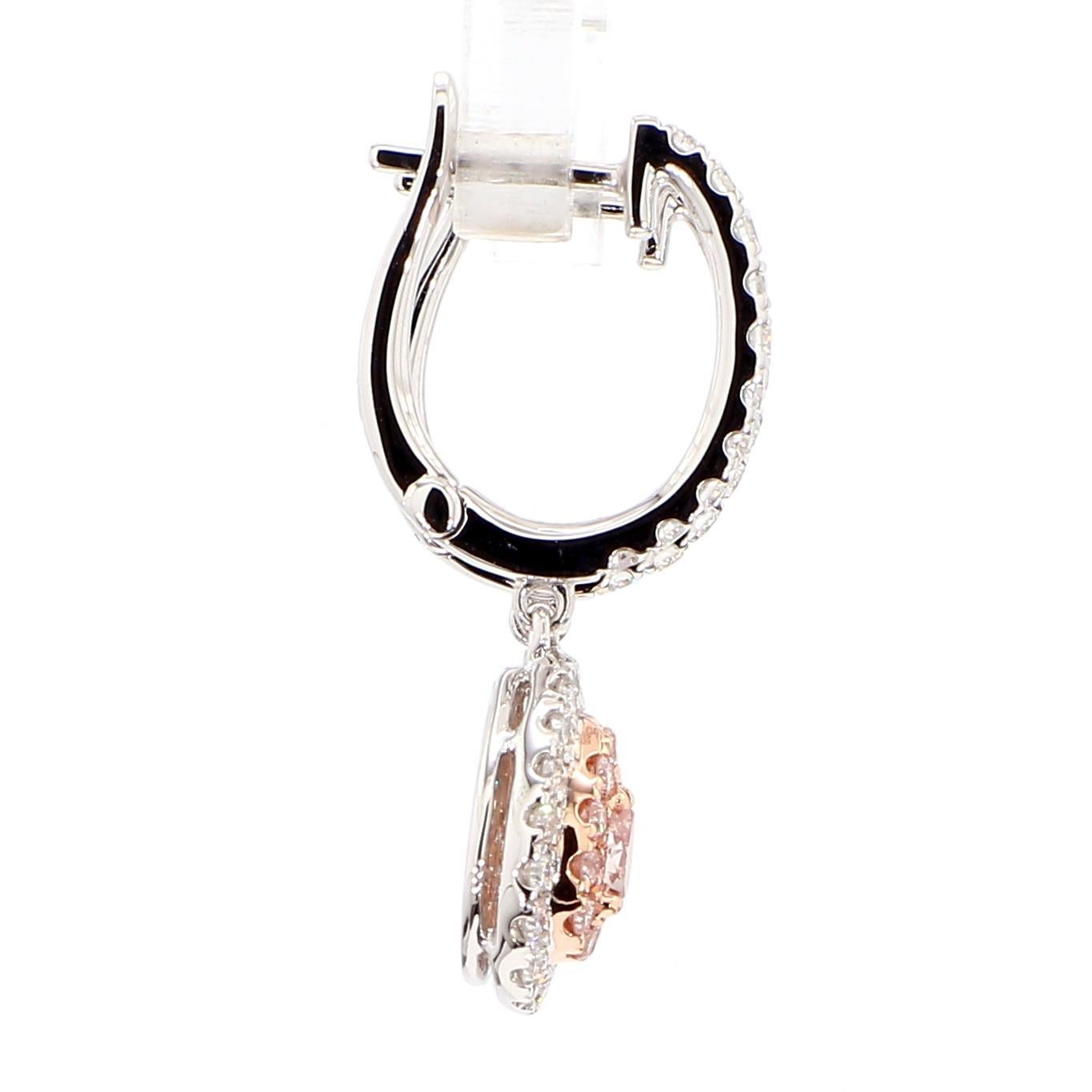 Contemporain Boucles d'oreilles en or certifiées GIA avec diamant poire de 1,49 carat TW de couleur rose brunâtre fantaisie en vente