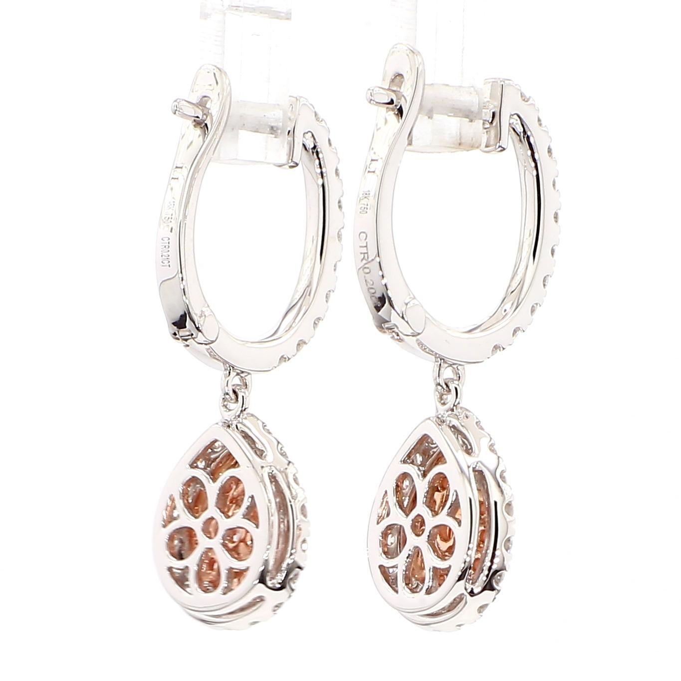 Taille poire Boucles d'oreilles en or certifiées GIA avec diamant poire de 1,49 carat TW de couleur rose brunâtre fantaisie en vente
