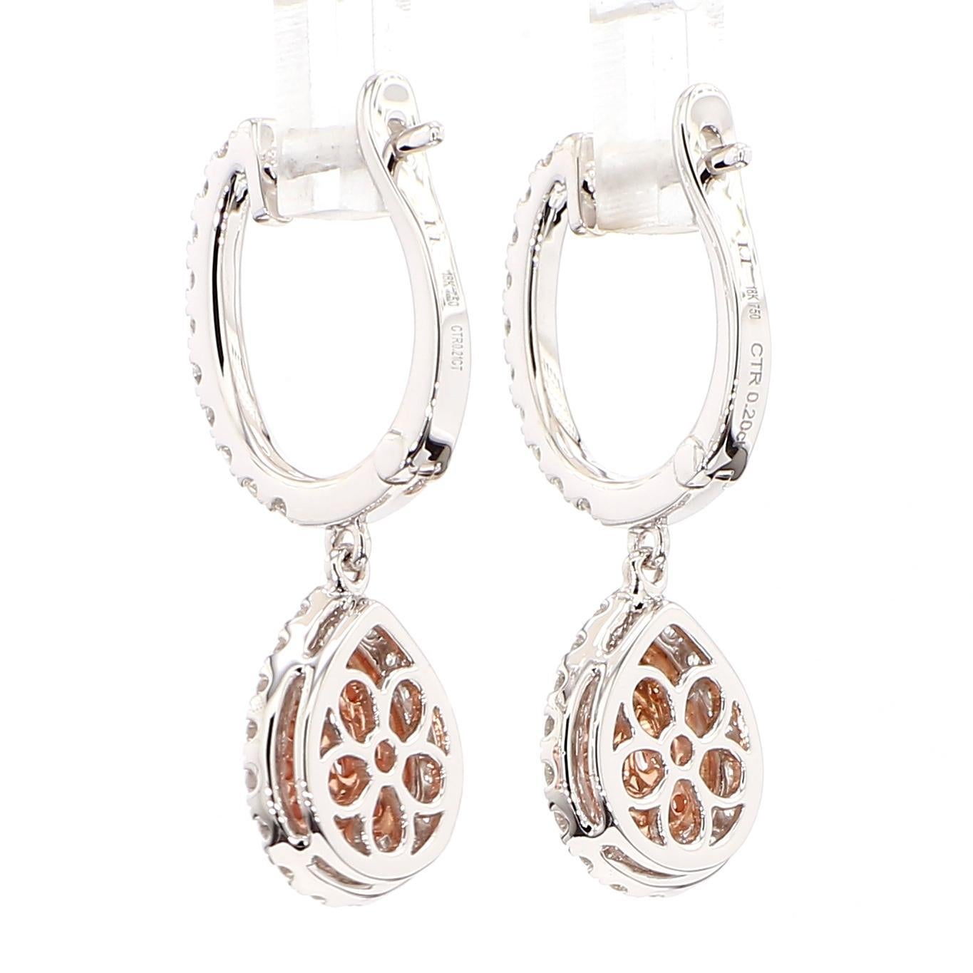 Boucles d'oreilles en or certifiées GIA avec diamant poire de 1,49 carat TW de couleur rose brunâtre fantaisie Neuf - En vente à New York, NY