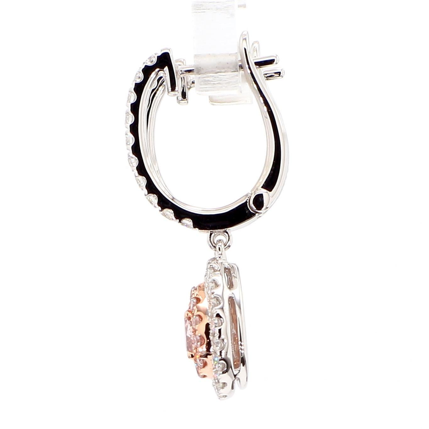 Boucles d'oreilles en or certifiées GIA avec diamant poire de 1,49 carat TW de couleur rose brunâtre fantaisie Pour femmes en vente