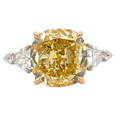 GIA Certified Fancy Brownish Yellow Cushion VVS1 Kite Diamond 6.34 CTTW Platinum