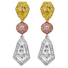 Boucles d'oreilles en diamant certifié GIA de couleur fantaisie 