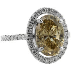 GIA Certified Fancy Colour Brownish-Greenish-Yellow Big Oval Diamond 4.5ct Ring