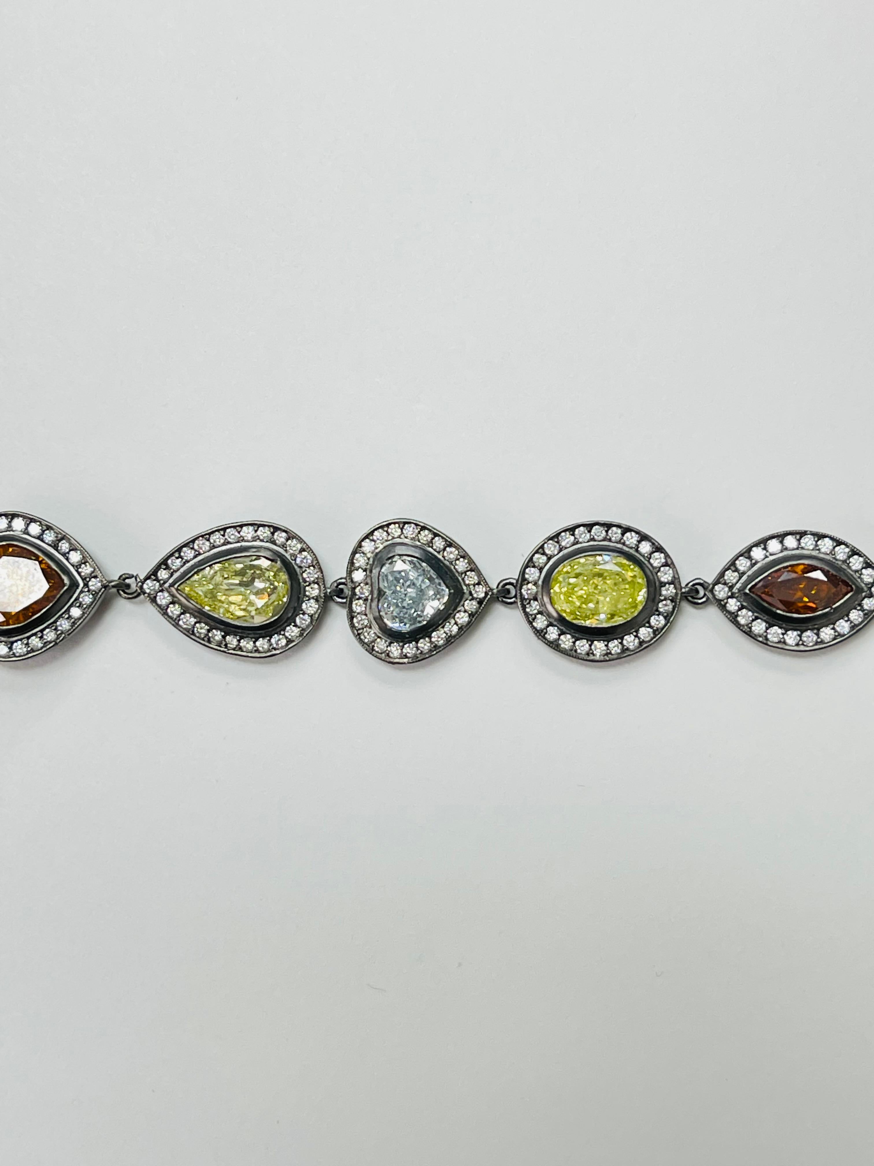 Bracelet de diamants de taille et de couleur fantaisie certifiés GiA en or 18k Pour femmes en vente