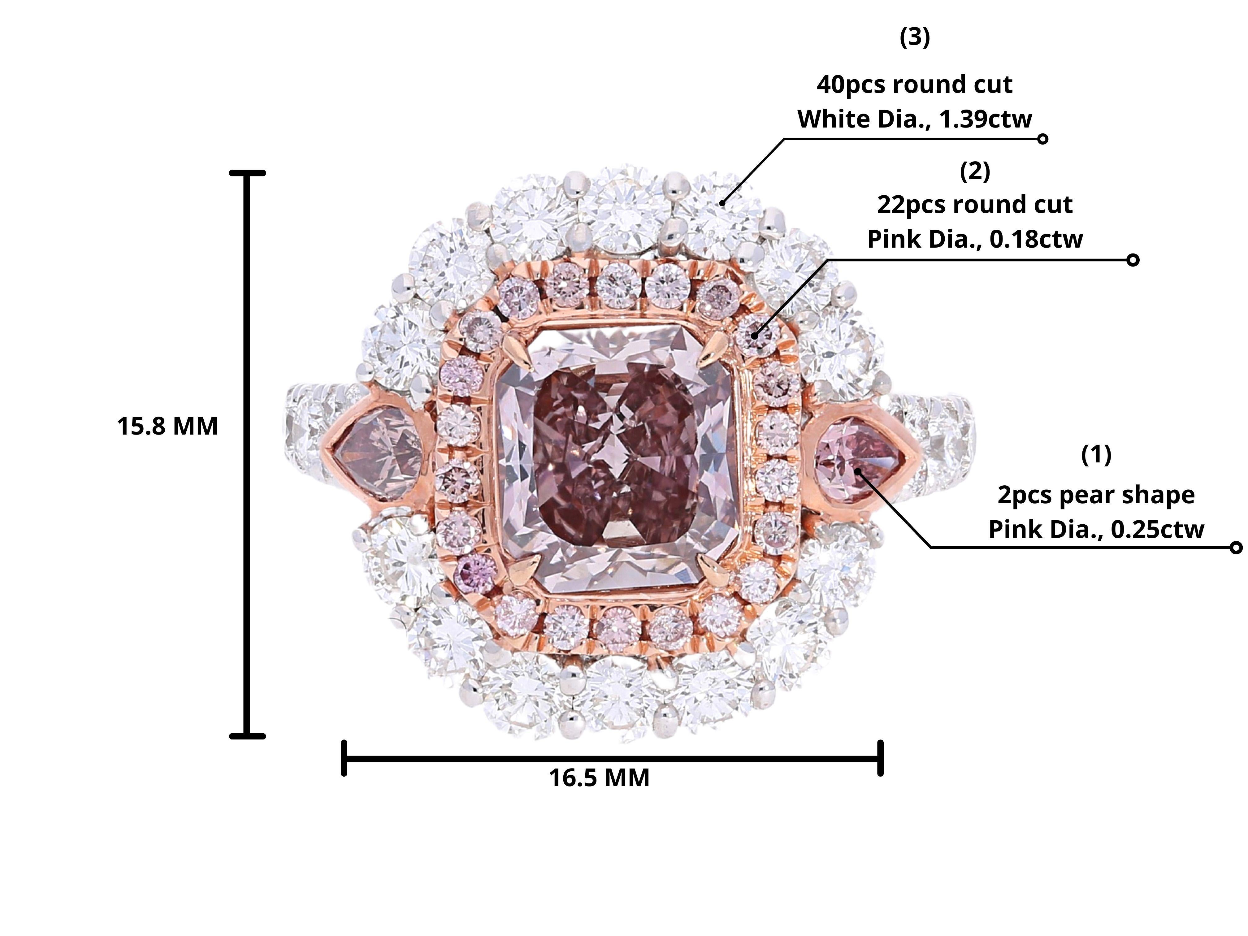 GIA zertifiziert Fancy Dark Brown Pink Diamond Ring mit Diamant Halo in 18k im Angebot 2