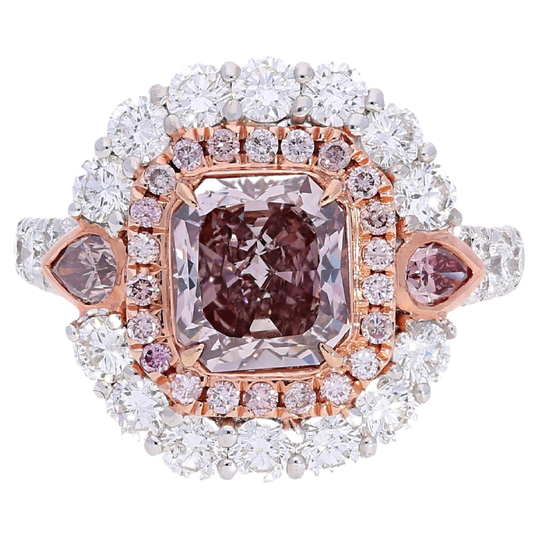 GIA Certified Fancy Dark Brown Pink Diamond Ring with Diamond Halo in 18k For Sale