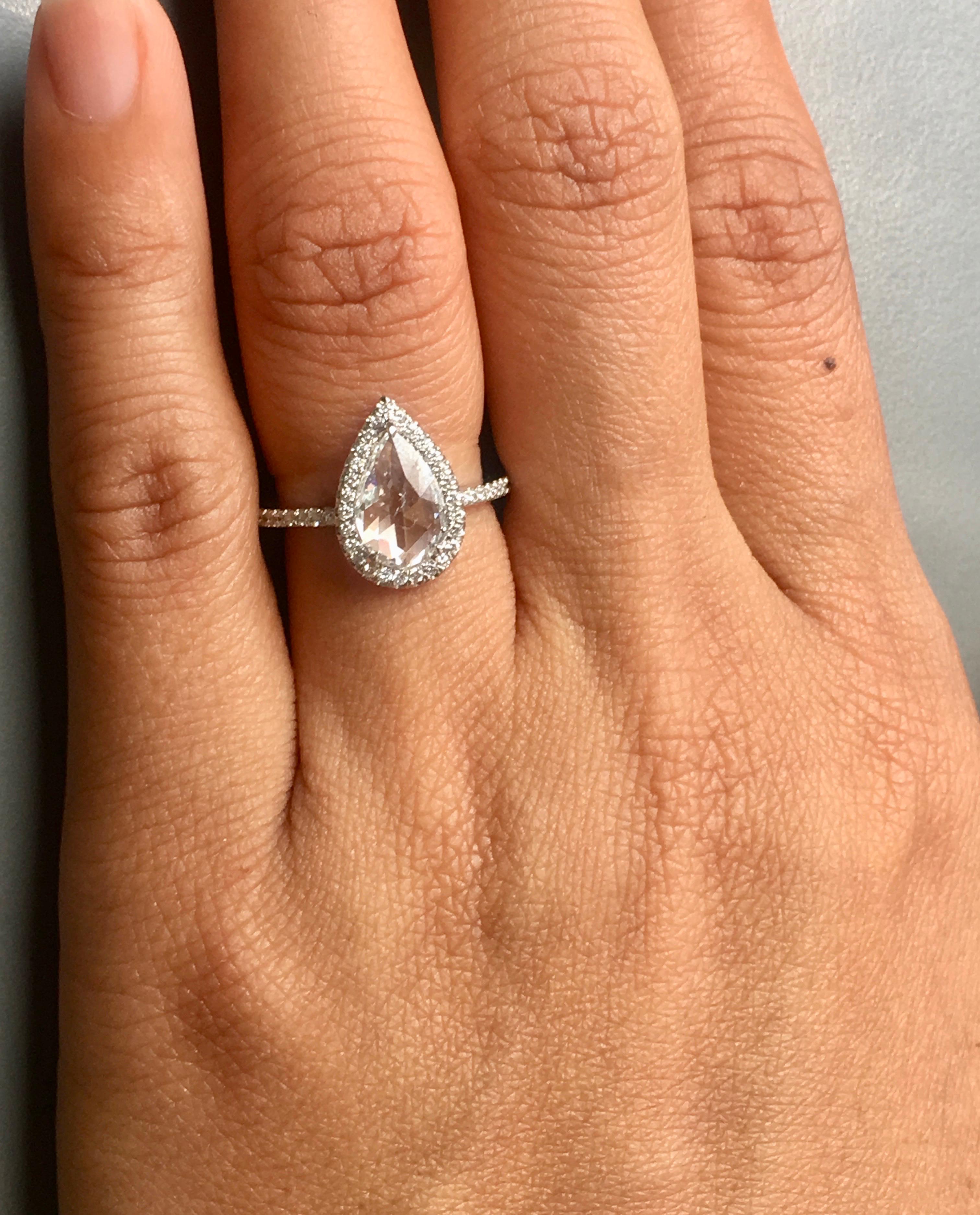 Pear Cut GIA Certified Fancy Dark Gray Diamond and White Rose Cut Diamond Twin Ring 