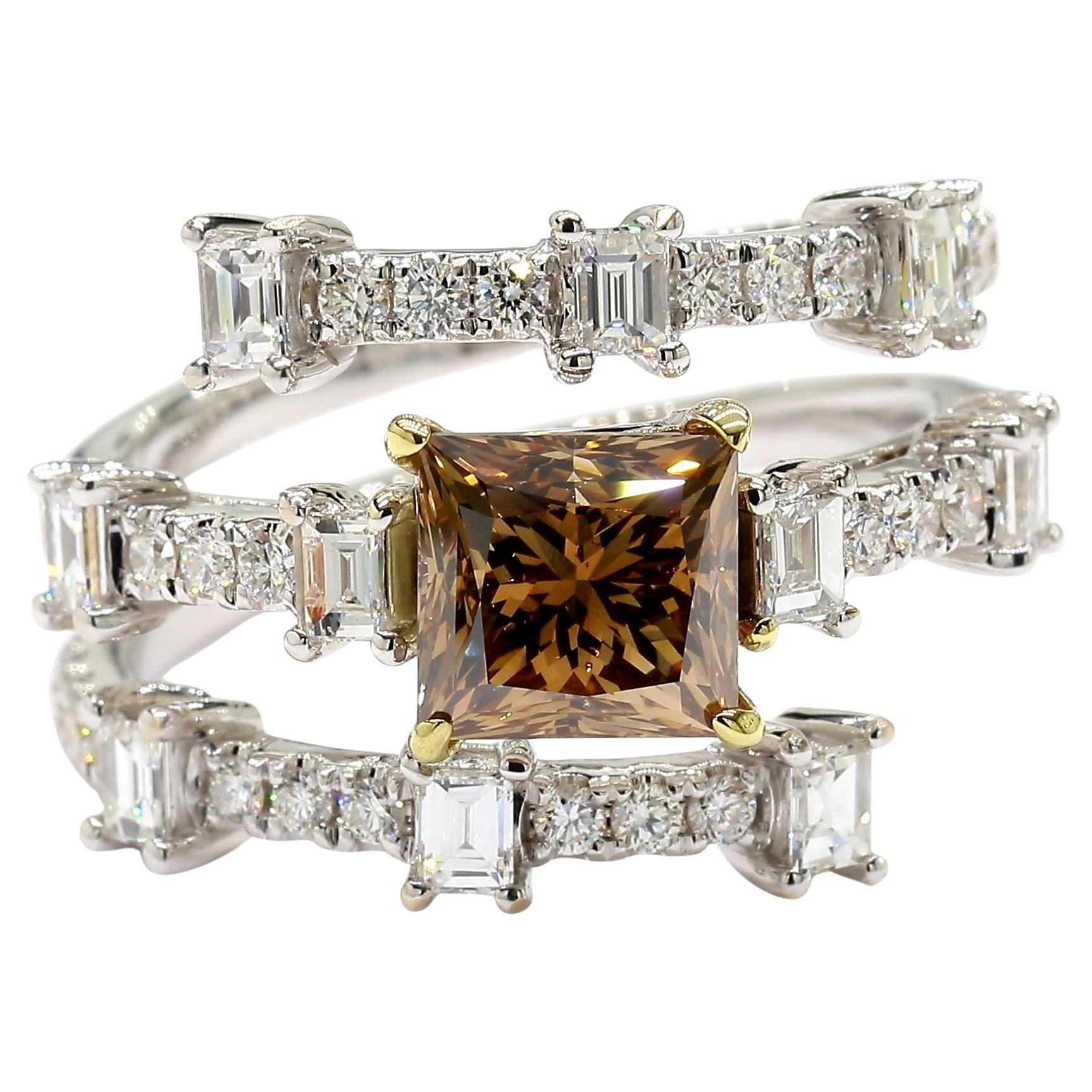 GIA Certified Fancy Dark Yellowish Brown Princess Diamond 3.19 CT TW Gold Ring