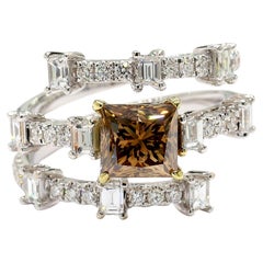 GIA Certified Fancy Dark Yellowish Brown Princess Diamond 3.19 CT TW Gold Ring