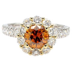 GIA Certified Fancy Deep Brown-Orange Round Diamond 2.26 Carat TW Gold Ring