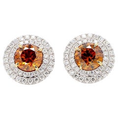 GIA Certified Fancy Deep Orange Round Diamond 6.35 Carat TW Gold Earrings