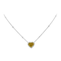 Used 4.02 Carat Fancy Deep Orangy Yellow Heart Shape Diamond Halo Pendant Necklace