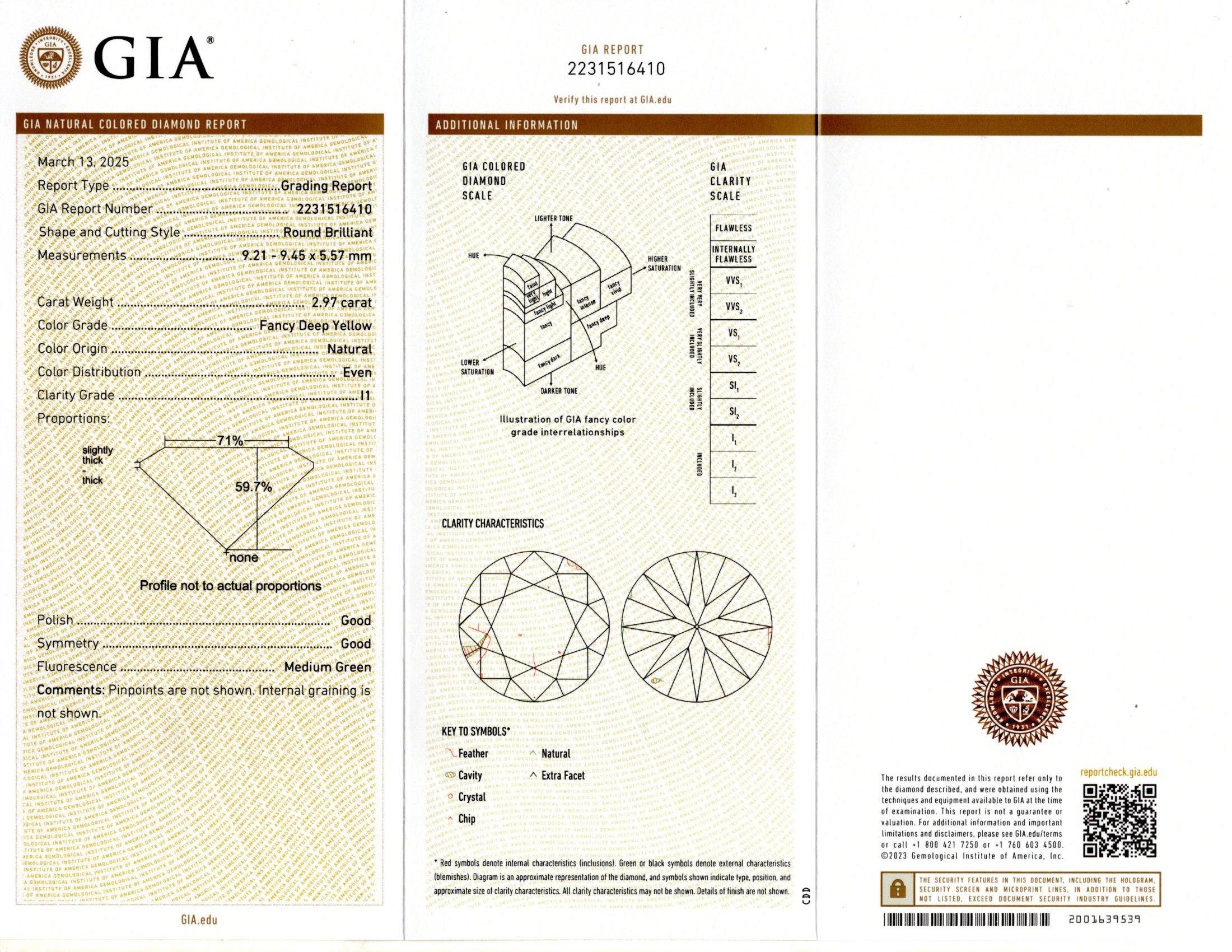 Bague en diamant de 2,97 carats certifiée GIA Fancy Deep Yellow en vente 7