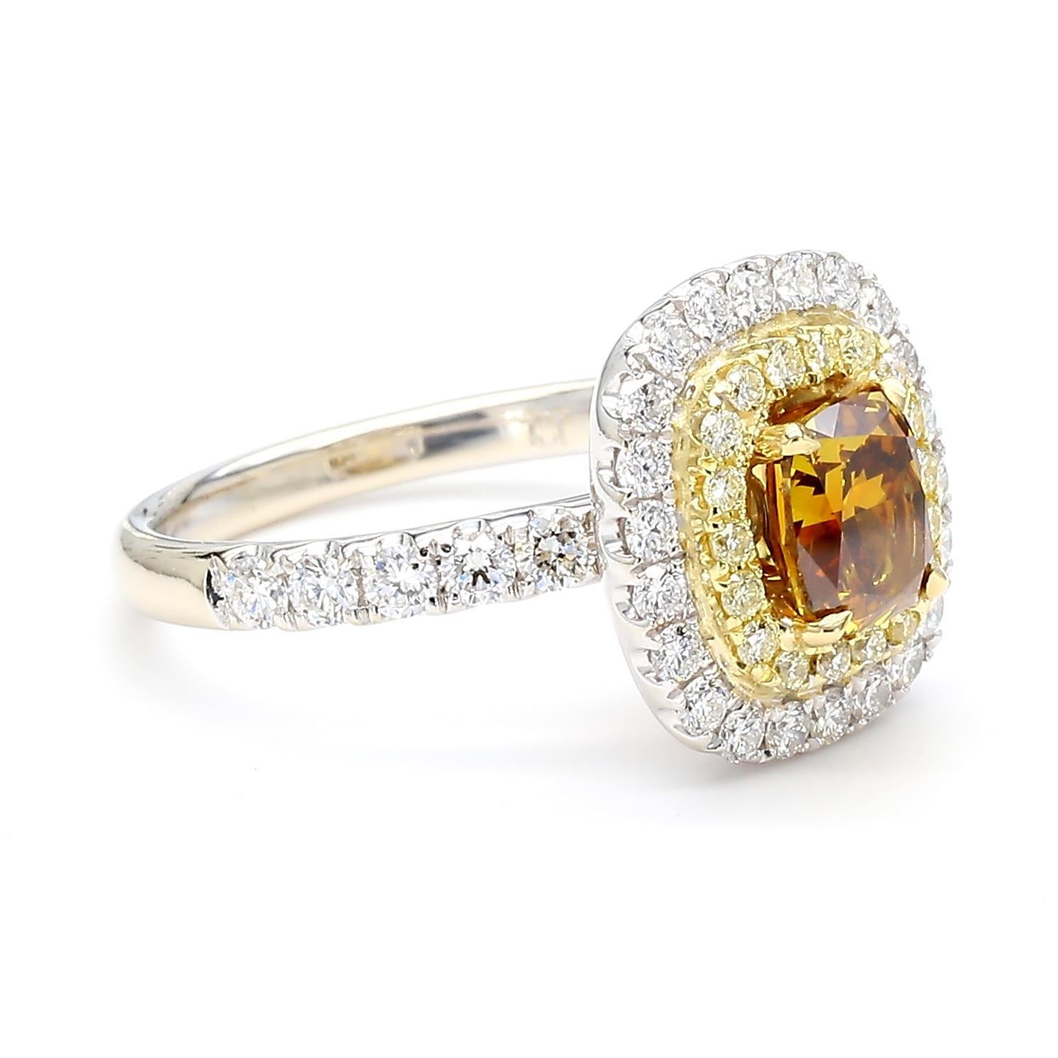 GIA zertifiziert Fancy Deep Yellow Brown Cushion Diamond 1,93 Karat TW Gold Ring im Angebot 2