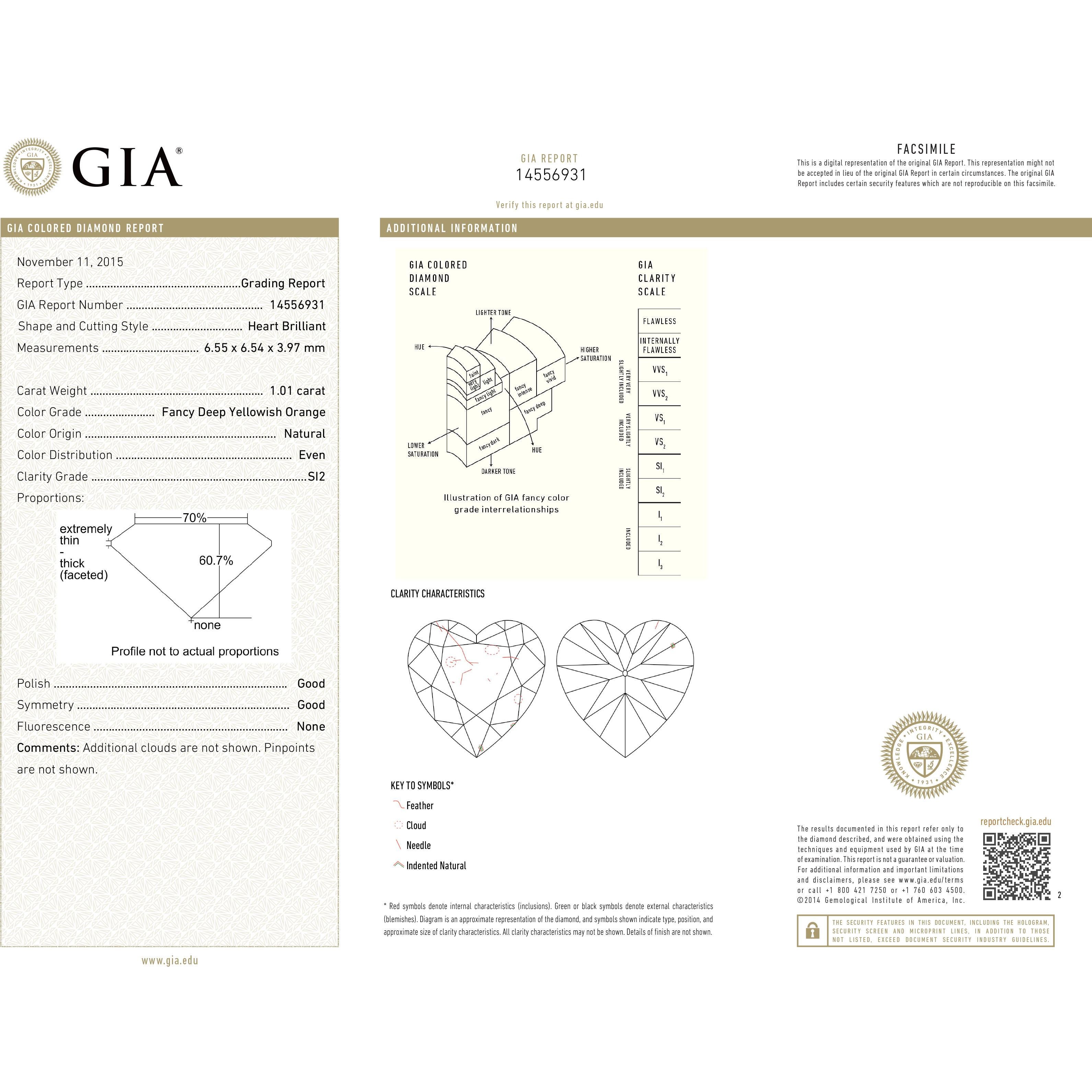 GIA Certified Fancy Deep Yellowish Heart Shape Diamond Ring in 18K Gold 1.35 Ct 1