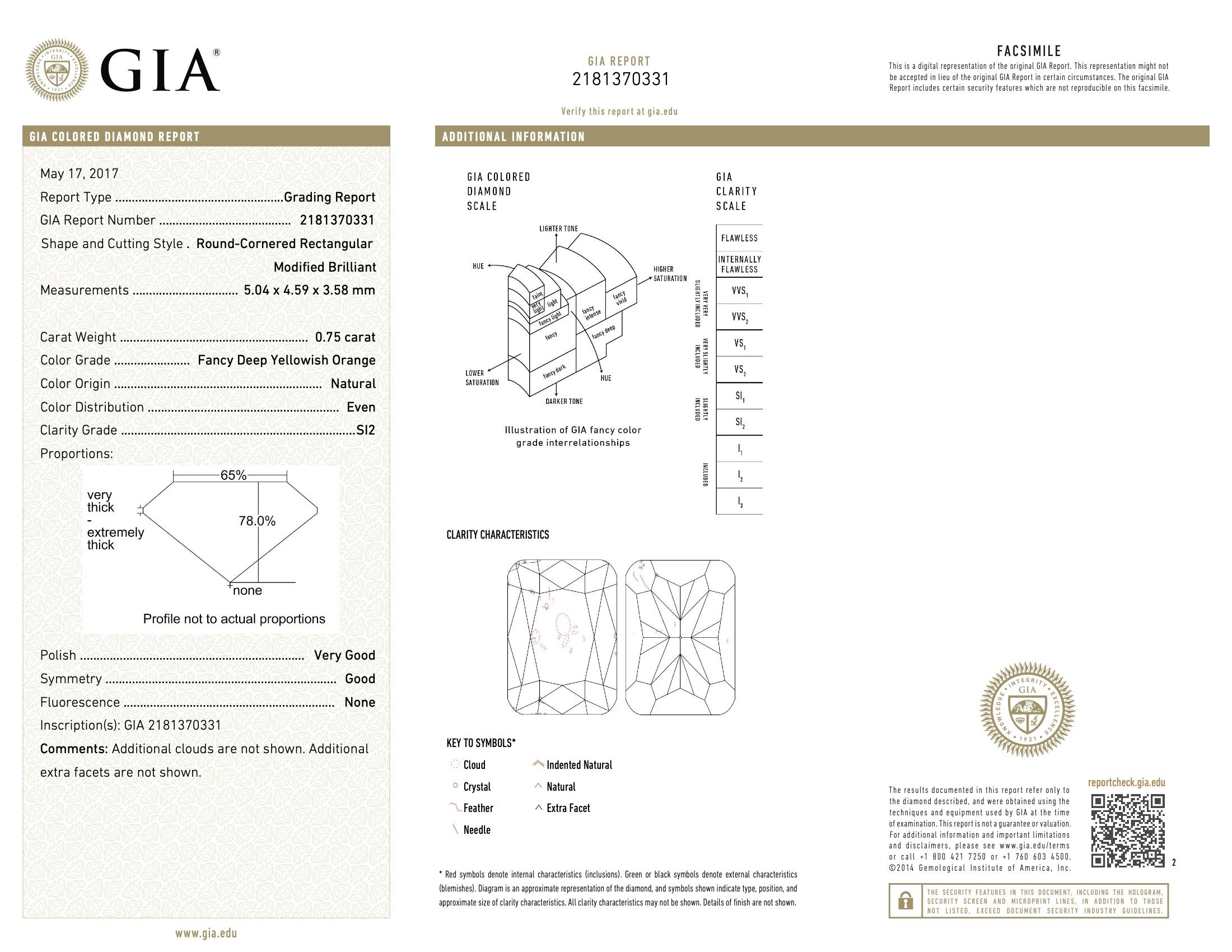 GIA Certified Fancy Deep Yellowish Orange SI2 Clarity Diamond For Sale 1