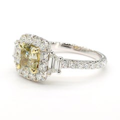 GIA Certified Fancy Gray-Greenish Yellow Radiant Diamond 2.27 Carat TW Gold Ring