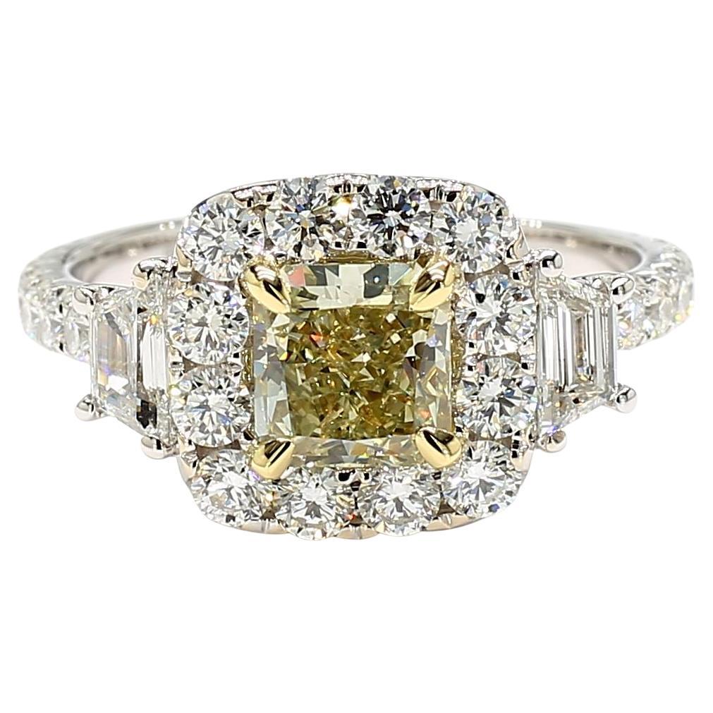 GIA Certified Fancy Gray-Greenish Yellow Radiant Diamond 2.27 Carat TW Gold Ring