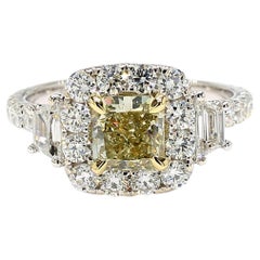GIA Certified Fancy Gray-Greenish Yellow Radiant Diamond 2.27 Carat TW Gold Ring